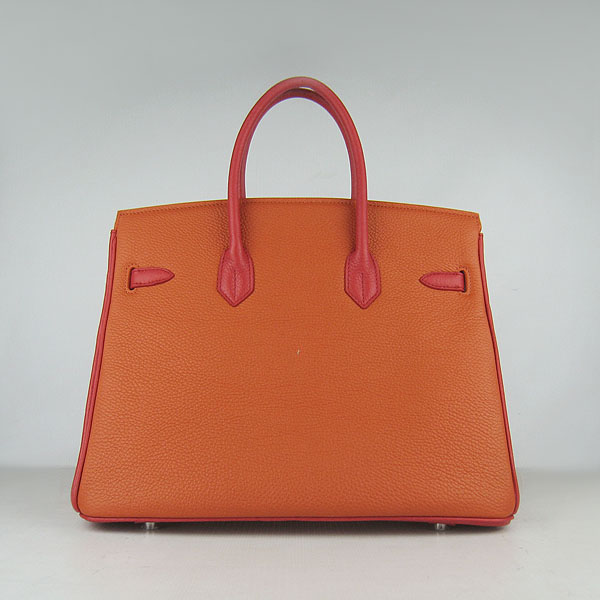 High Quality Fake Hermes 35CM Embossed Veins Leather Bag Red/Orange/Green 6089